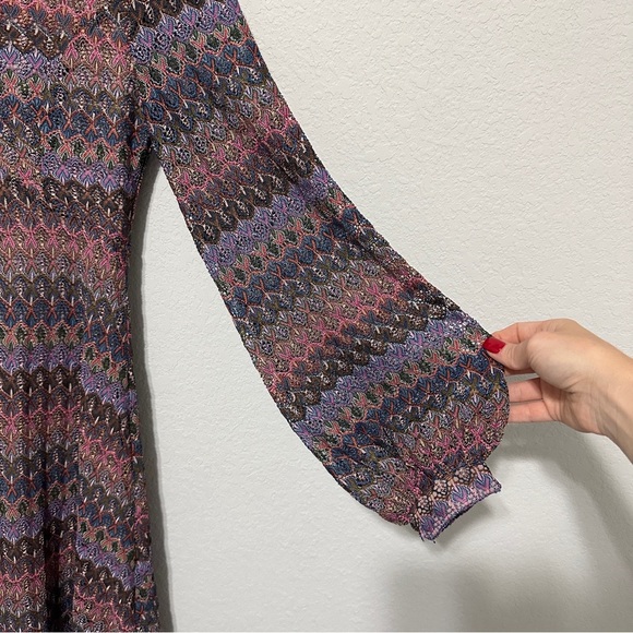 Altar'd State Multi Colored Woven Crochet Long Sleeve Lined Dress Size Small - Picture 4 of 9